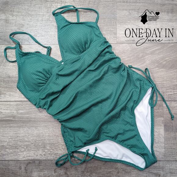 Aleumdr Ribbed Tummy Control One Piece Swimsuit Size M - Picture 3 of 6